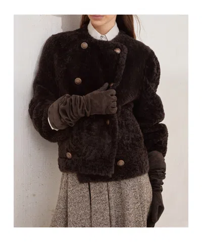 Brunello Cucinelli Reversible Double-breasted Fur Jacket With Button Detailing In Brown