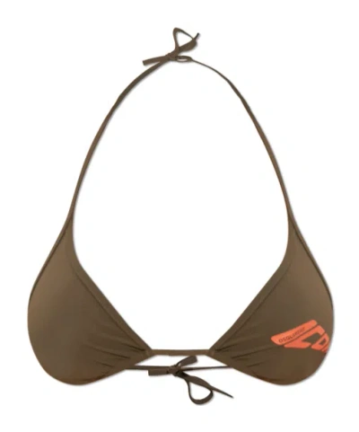 Dsquared2 Logo-print Triangle Bikini Bra In Brown