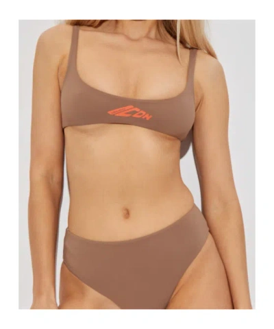 Dsquared2 Logo-print Bikini Bra In Brown