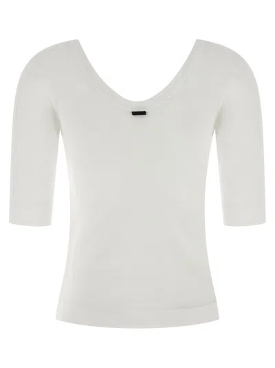 Brunello Cucinelli Ribbed Scoop Neck Stretch Fit T-shirt In White