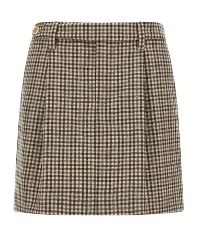 Brunello Cucinelli Checked Virgin Wool Flannel Miniskirt In Brown