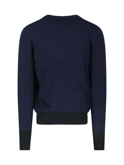 Drumohr Crewneck Sweater Patterned Ribbed Cuffs In Blue