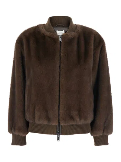 P.a.r.o.s.h . Faux Fur Bomber Jacket With Textured Appearance And Ribbed Details In Brown
