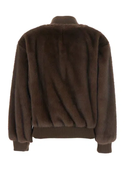 P.a.r.o.s.h . Faux Fur Bomber Jacket With Textured Appearance And Ribbed Details In Brown