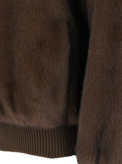 P.a.r.o.s.h . Faux Fur Bomber Jacket With Textured Appearance And Ribbed Details In Brown