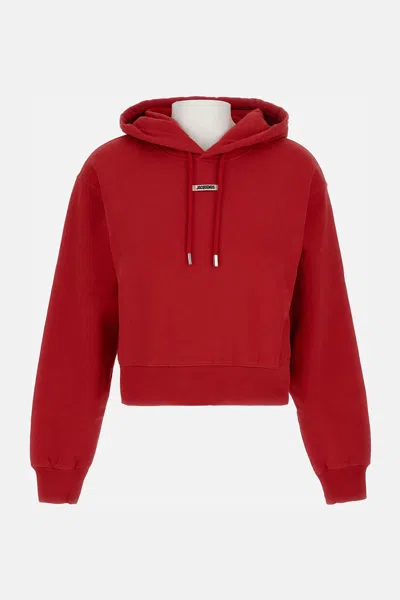 Jacquemus Le Hoodie Gros Grain Cotton Hoodie In Red