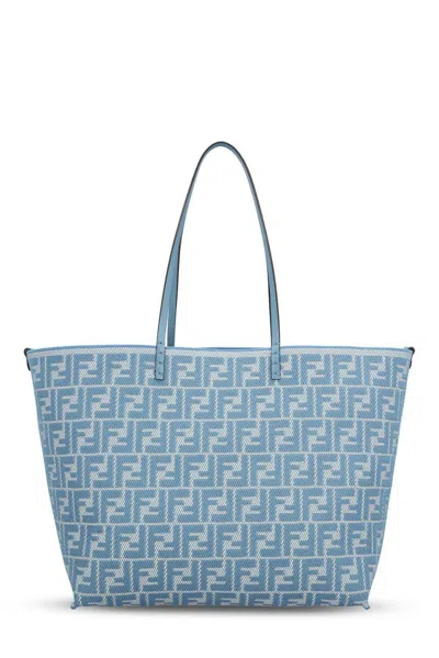 Fendi Blue Reversible Roll Large Shopper In Blue