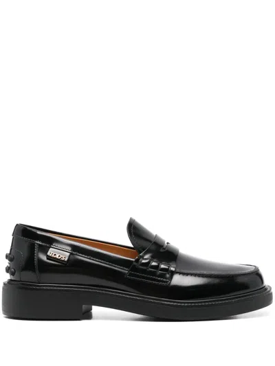 Tod's Mustard Gomma 20l Moccasins With Grommet-accented Heel In Black