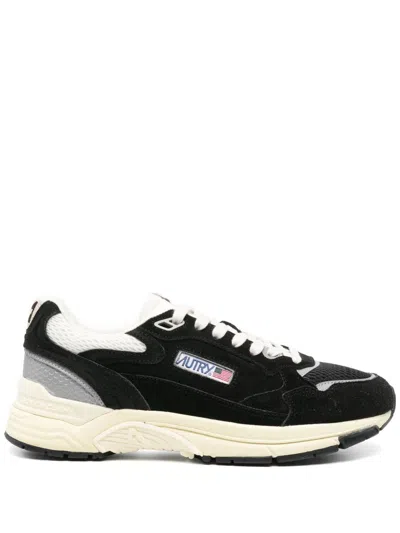 Autry Black Suede And Mesh Sneakers With Cream Cushioned Sole In Black