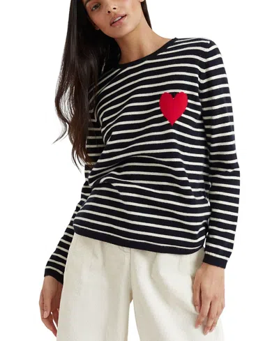 Chinti & Parker Navy-cream Breton Heart Wool-cashmere Sweater In Gray
