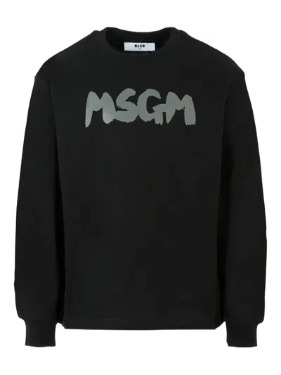 Msgm Black T-shirt For Kids With Gray Logo In Black