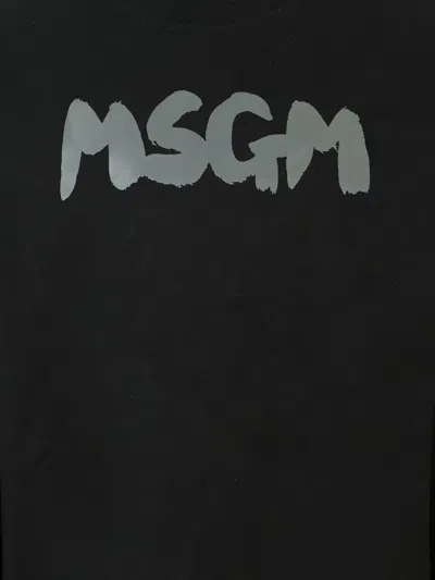 Msgm Black T-shirt For Kids With Gray Logo In Black