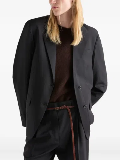 Prada Single-breasted Jacket In Superfine Wool In Black