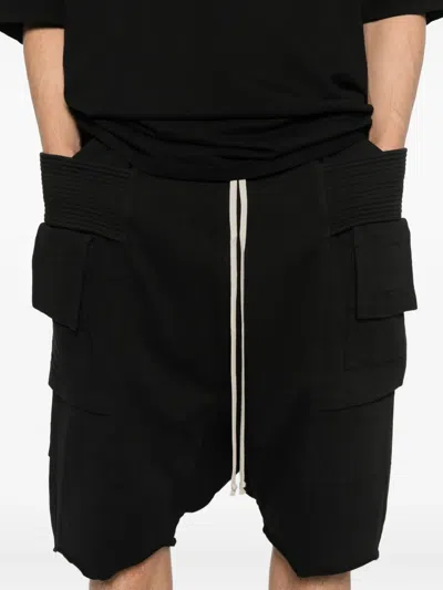 Rick Owens Drkshdw Cargo Fleece Knee-length Shorts With Ribbed Detailing In Black