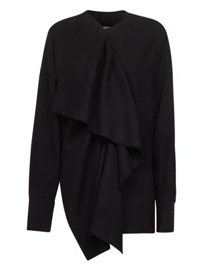 Uma Wang Black Virgin Wool Frontera Canvas Blouse In Black