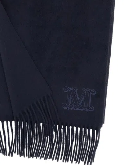 Max Mara Rectangular Cashmere Scarf Fringed Edge In Blue