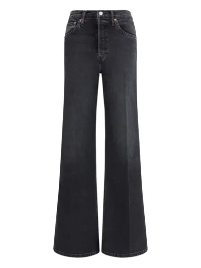 Re/done 70s Ultra High Rise Wide Cotton Jeans In Black