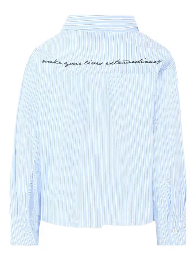 Msgm Kids Striped T-shirt With Patch Pocket In Blue