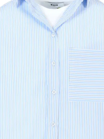 Msgm Kids Striped T-shirt With Patch Pocket In Blue