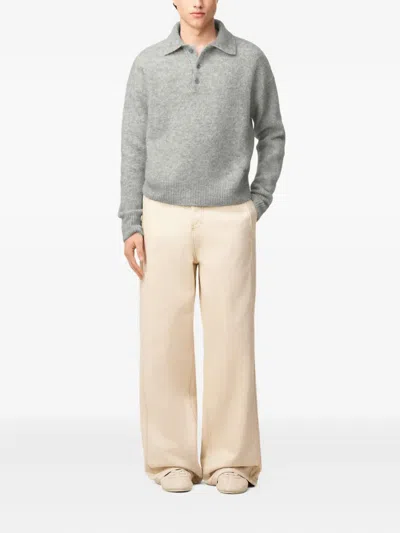 Ami Alexandre Mattiussi Light Grey Knit Sweater With Polo Collar And Three-button Placket In Gray