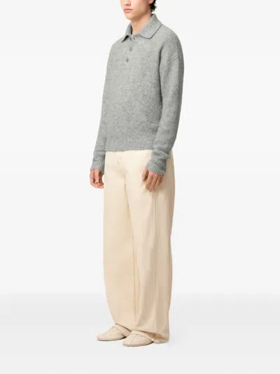 Ami Alexandre Mattiussi Light Grey Knit Sweater With Polo Collar And Three-button Placket In Gray