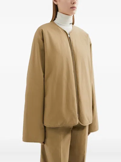 Jil Sander Logo-embroidered Jacket In Brown