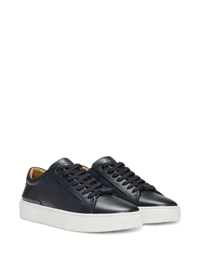 Hugo Boss Gary Leather Low-top Trainers With Branded Lace Loop In Black