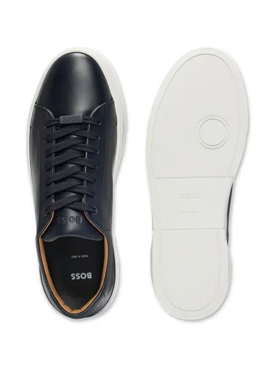 Hugo Boss Gary Leather Low-top Trainers With Branded Lace Loop In Black