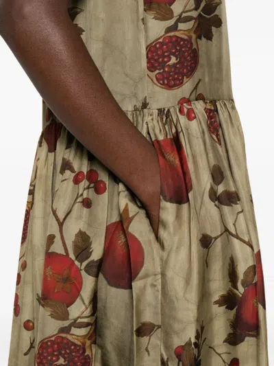 Uma Wang Midi Dress With Floral Print And Gathered Waist In Multi