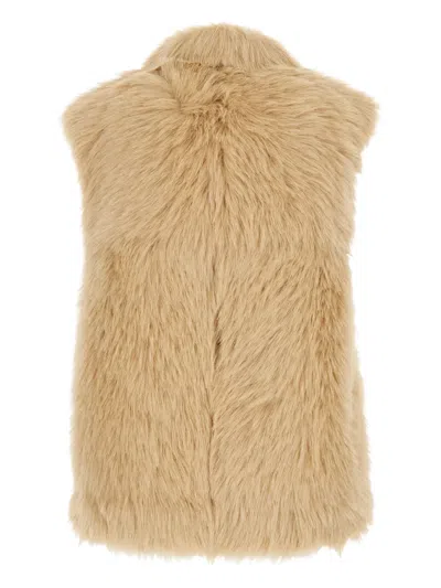 Urbancode Beige Sleeveless Shearling With Front Closure In Faux Fur Woman In Brown