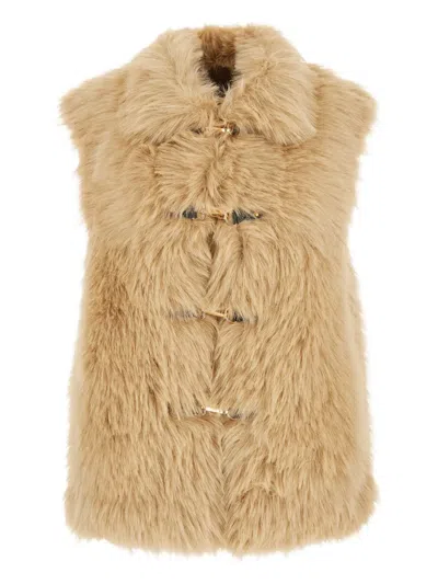 Urbancode Beige Sleeveless Shearling With Front Closure In Faux Fur Woman In Brown