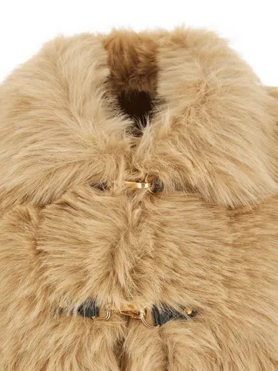 Urbancode Beige Sleeveless Shearling With Front Closure In Faux Fur Woman In Brown