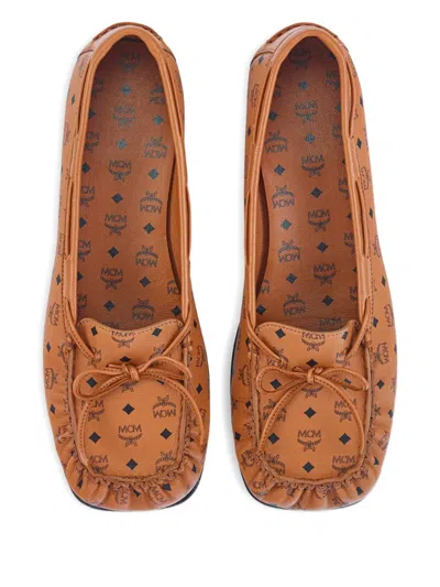 Mcm Monogram Moccasin In Lamb Leather In Brown