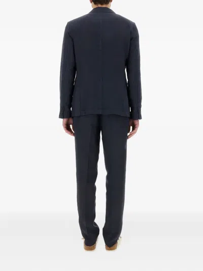 120% Lino Single Breasted Dress In Blue