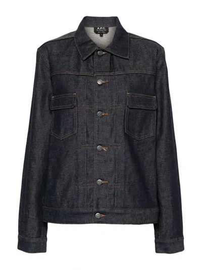 Apc A.p.c. Classic Indigo Denim Jacket With Structured Silhouette In Blue