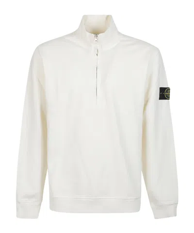 Stone Island Short Zip Bouclé Jumper In Neutral