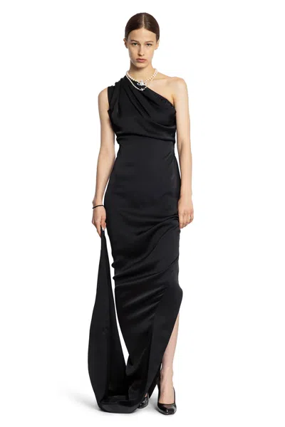 Vivienne Westwood Long One Shoulder Draped Satin Dress In Black