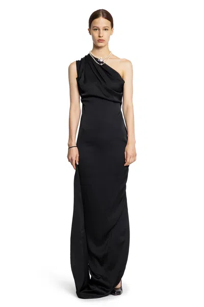 Vivienne Westwood Long One Shoulder Draped Satin Dress In Black