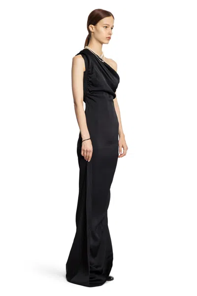 Vivienne Westwood Long One Shoulder Draped Satin Dress In Black