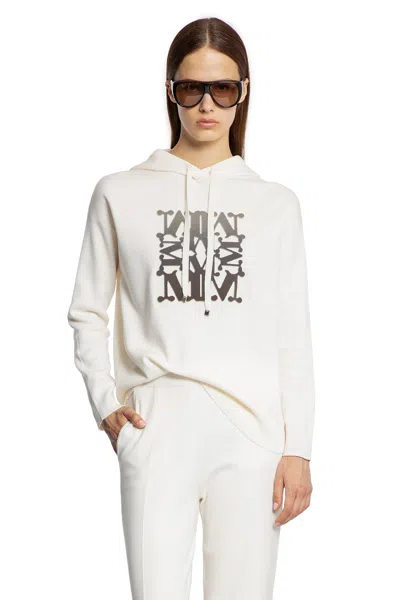 Max Mara Virgin Wool Hoodie With Teddy Texture And Contrast Logo In White