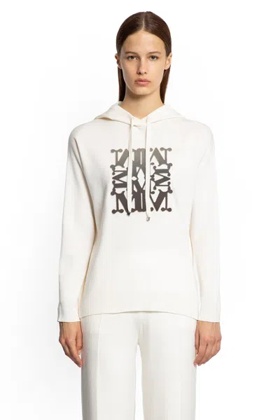 Max Mara Virgin Wool Hoodie With Teddy Texture And Contrast Logo In White