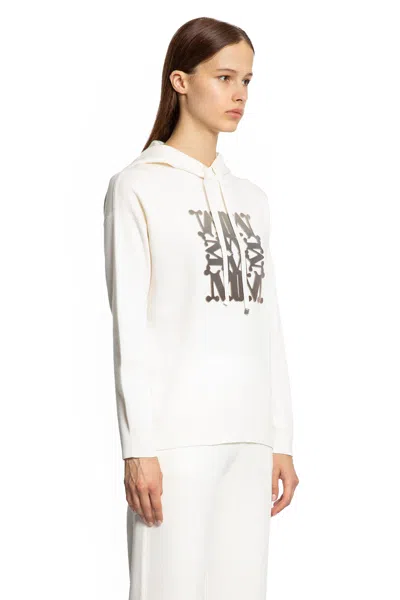 Max Mara Virgin Wool Hoodie With Teddy Texture And Contrast Logo In White