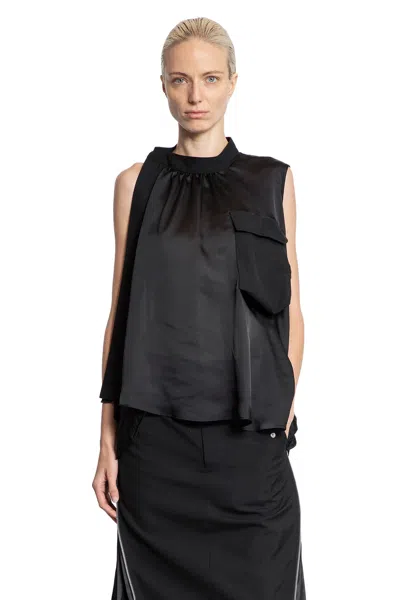 Sacai High Neck Sleeveless Top In Black