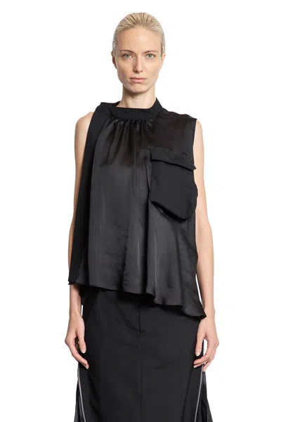 Sacai High Neck Sleeveless Top In Black
