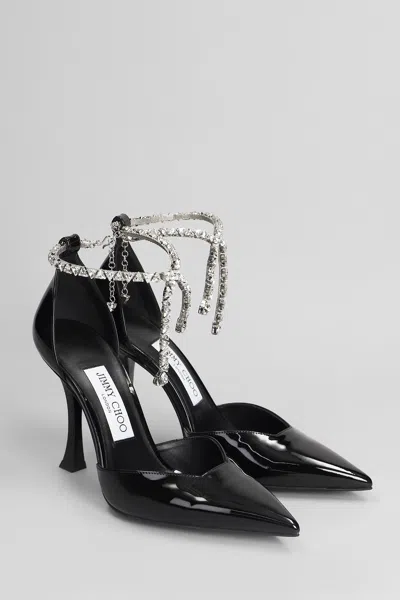 Jimmy Choo Stevie 100 Patent Leather Sandal With Crystal Anklet In Black