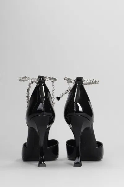 Jimmy Choo Stevie 100 Patent Leather Sandal With Crystal Anklet In Black