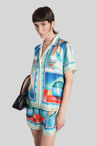 Casablanca Printed Silk Shirt In Blue