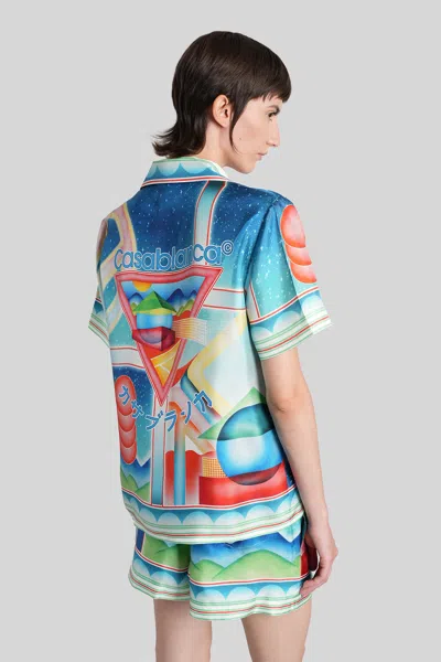Casablanca Printed Silk Shirt In Blue