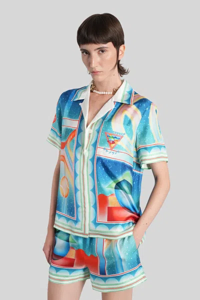 Casablanca Printed Silk Shirt In Blue