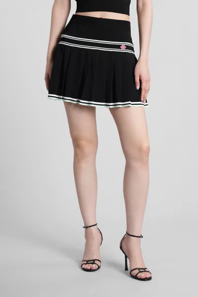 Casablanca Stripe Pleated Skirt In Black